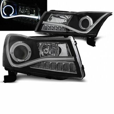 All in Point Μπροστινά Φανάρια Set Για Chevrolet Cruze 09-12 Tube DRL & Angel Eyes & Led Φλας Μαύρα H7/H1 Manual Sonar 0003432