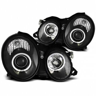 All in Point Μπροστινά Φανάρια Set Για Mercedes-Benz CLK W208 97-02 Angel Eyes Μαύρα H7/H1 Manual Sonar 0004558