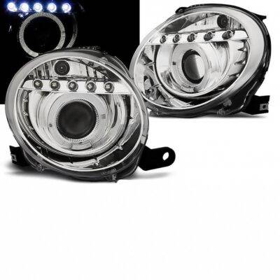 All in Point Μπροστινά Φανάρια Set Για Fiat 500 07-15 Angel Eyes & Led H1 Χρωμίου Με Μοτέρ JunYan 0005068