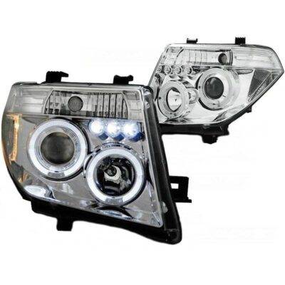 All in Point Μπροστινά Φανάρια Set Για Nissan Navara D40 05-10 Angel Eyes & Led Χρωμίου H1/H1 Manual JunYan 0005096