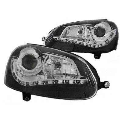 All in Point Μπροστινά Φανάρια Set Για Vw Golf V (5) 03-08 DRL Μαύρα H7 Με Μοτέρ Depo 0005127