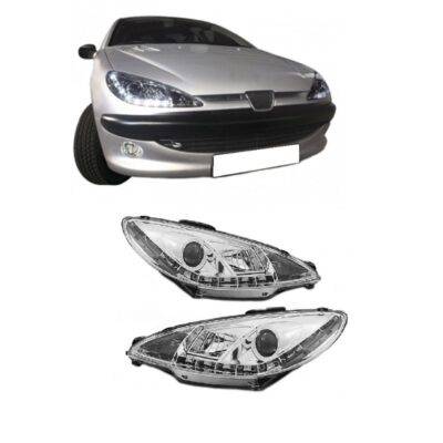 All in Point Μπροστινά Φανάρια Set Για Peugeot 206 98-03 DRL Χρωμίου H1/H1 Sonar 0005808