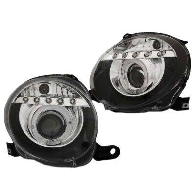 All in Point Μπροστινά Φανάρια Set Για Fiat 500 07-15 Angel Eyes & Led H1 Μαύρα Με Μοτέρ JunYan 0008664