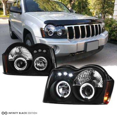 All in Point Μπροστινά Φανάρια Set Για Jeep Grand Cherokee 05-08 WK Angel Eyes & Led Μαύρα HB4/H1 Manual Sonar 0012792