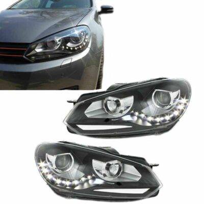 All in Point Μπροστινά Φανάρια Set Για Vw Golf VΙ (6) 08-12 TRU DRL GTI Μαύρα H7 Με Μοτέρ Depo 0015904