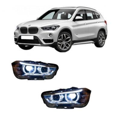All in Point Μπροστινά Φανάρια Set Για Bmw X1 F48 15+ Angel Eyes Full Led Upgrade Μαύρα Με Μοτέρ 0020201
