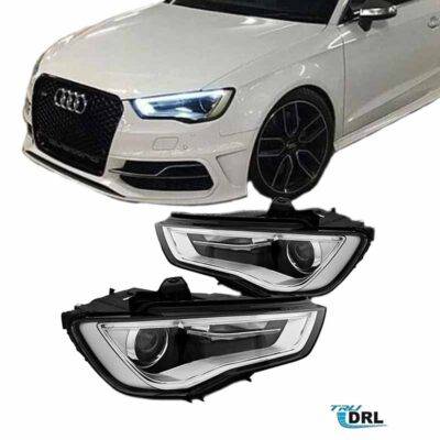 All in Point Μπροστινά Φανάρια Set Για Audi A3 8V 12-16 True DRL Tube Μαύρα H7 Με Μοτέρ Depo 0021159