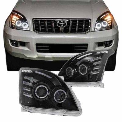 All in Point Μπροστινά Φανάρια Set Για Toyota Land Cruiser 120 03-09 Angel Eyes Μαύρα H7/H3 Sonar 0022164