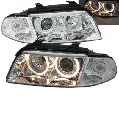 All in Point Μπροστινά Φανάρια Set Για Audi A4 B5 99-00 Angel Eyes Χρωμίου H7/H7 Depo 0022924